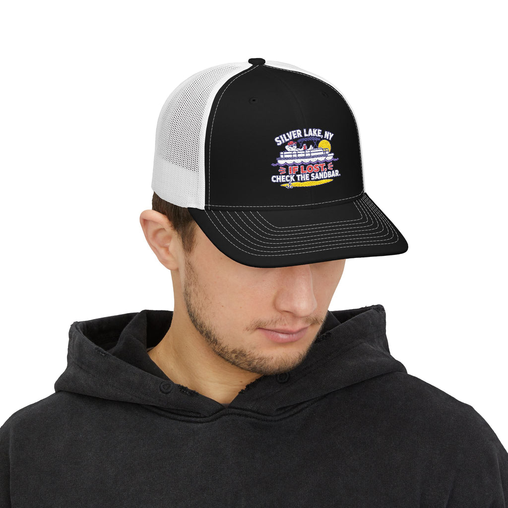 Silver Lake NY “If Lost, Check the Sandbar” Embroidered Trucker Hat