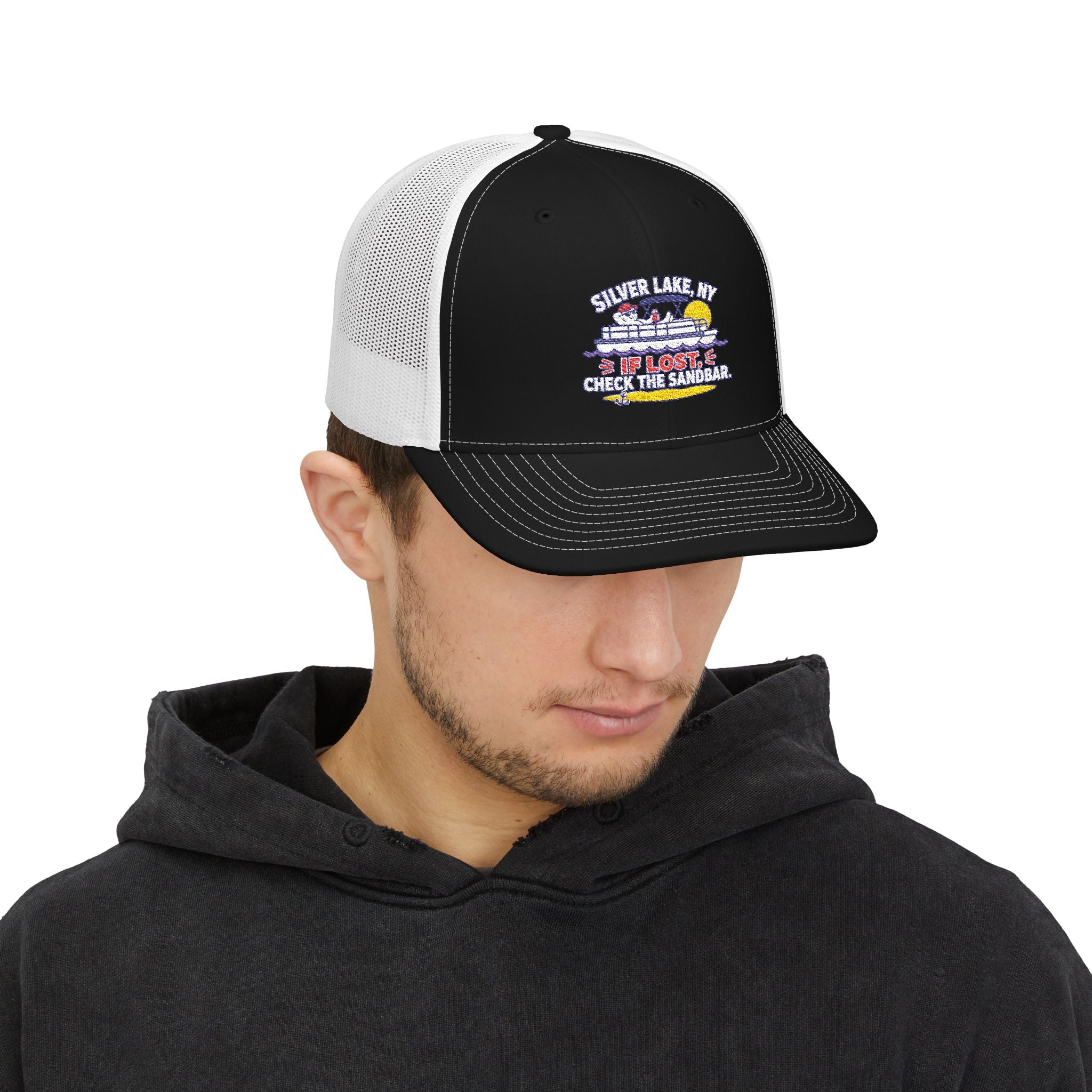 Silver Lake NY “If Lost, Check the Sandbar” Embroidered Trucker Hat