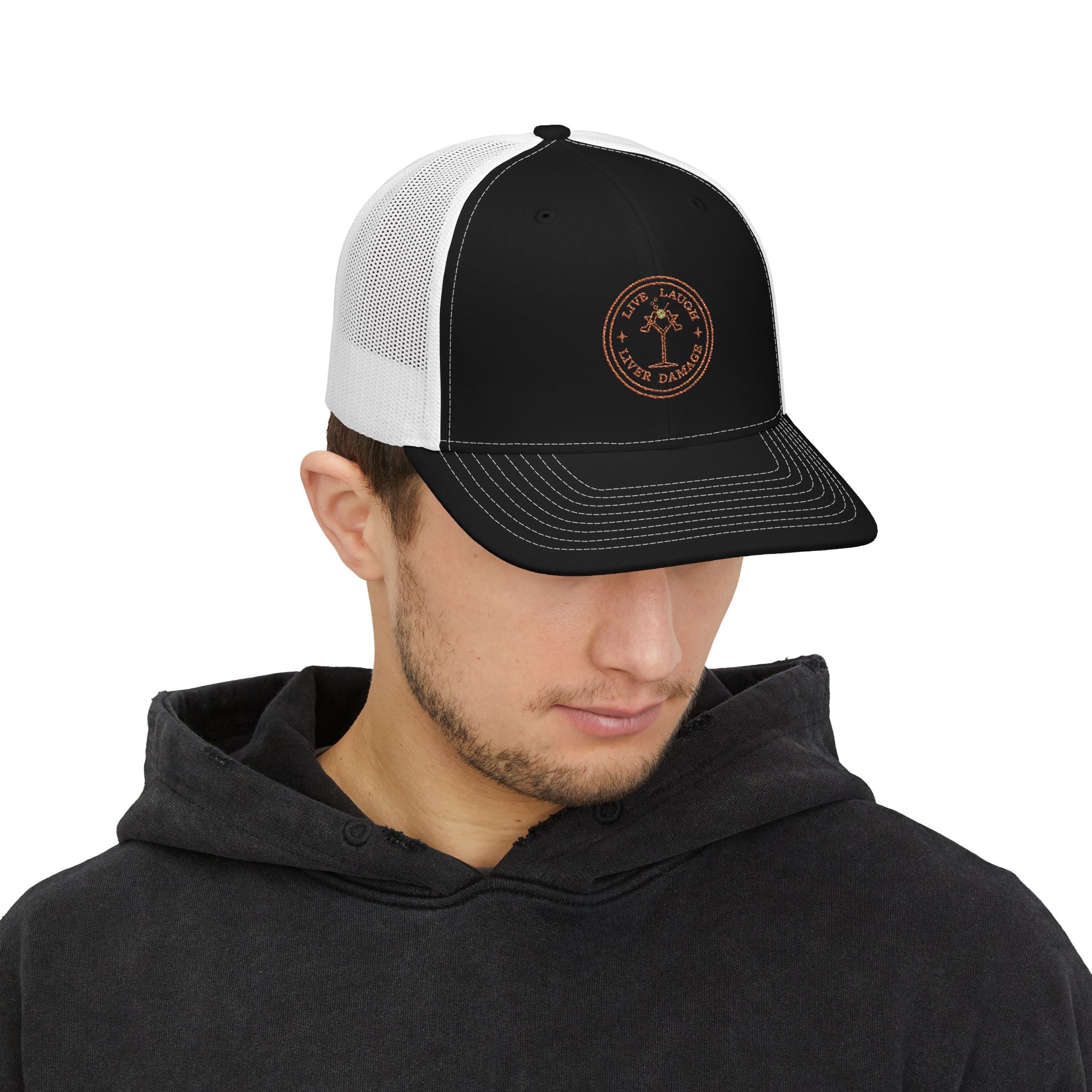 Vintage Trucker Cap – Live Laugh Liver Damaged Embroidered Snapback
