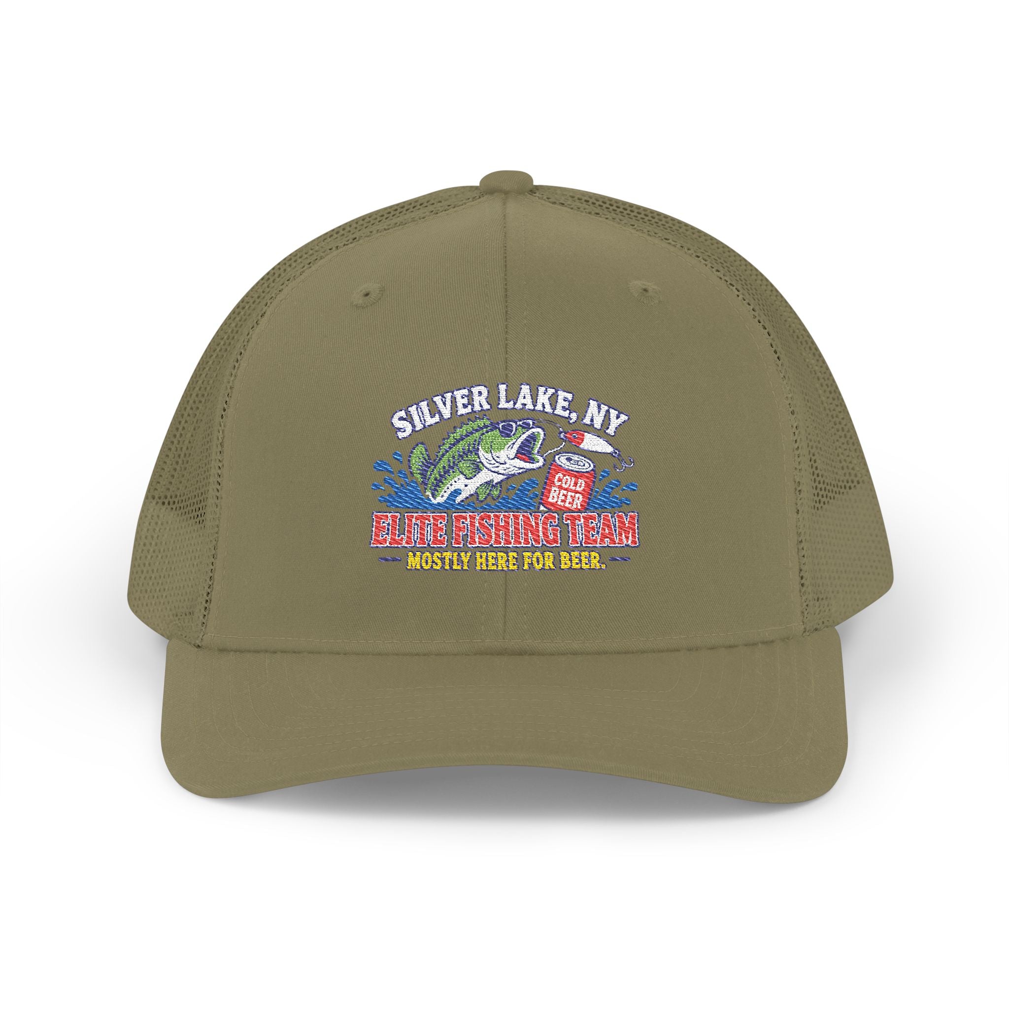 Silver Lake, NY Fishing Team Trucker Cap — Retro Bass Graphic Snapback