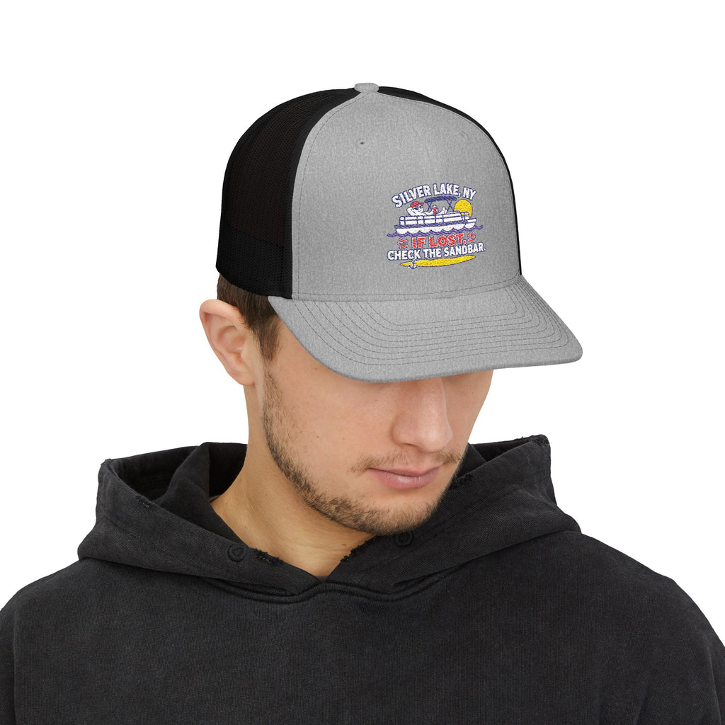 Silver Lake NY “If Lost, Check the Sandbar” Embroidered Trucker Hat