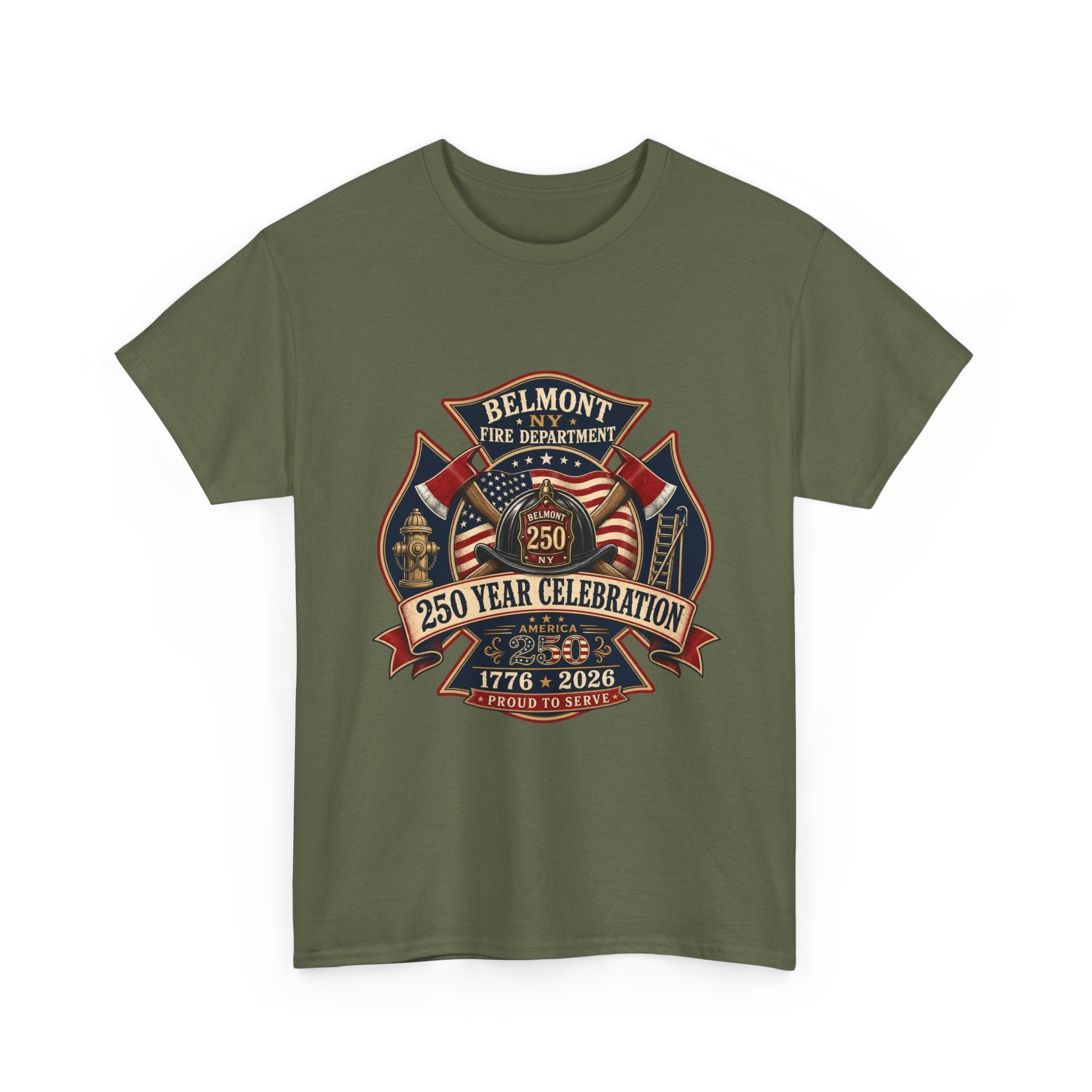 T-Shirt — Belmont NY Fire Department 250 Year Celebration 1776–2026 Commemorative Tee