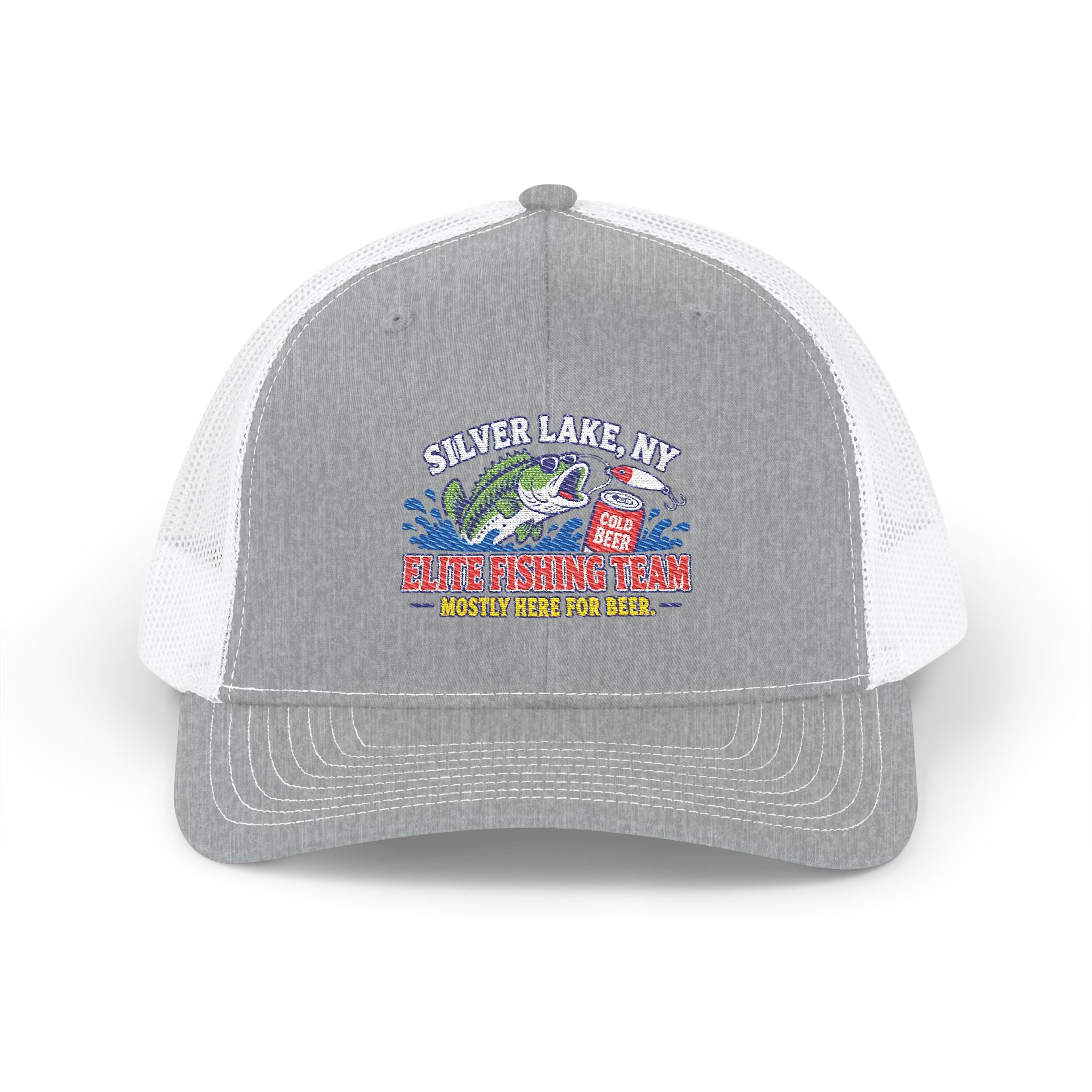 Silver Lake, NY Fishing Team Trucker Cap — Retro Bass Graphic Snapback