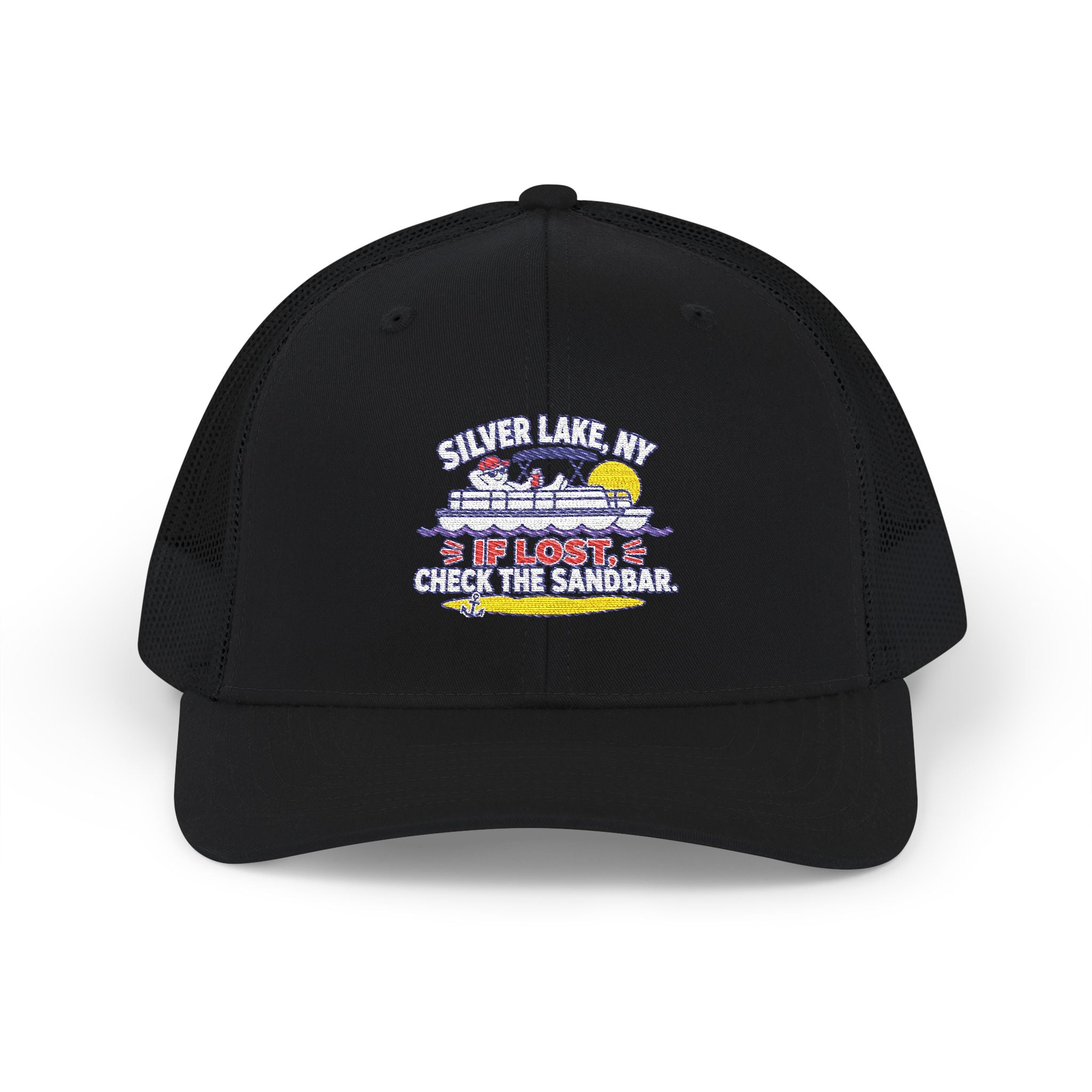Silver Lake NY “If Lost, Check the Sandbar” Embroidered Trucker Hat