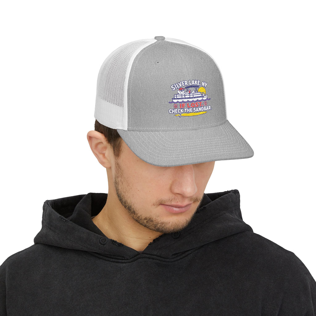 Silver Lake NY “If Lost, Check the Sandbar” Embroidered Trucker Hat