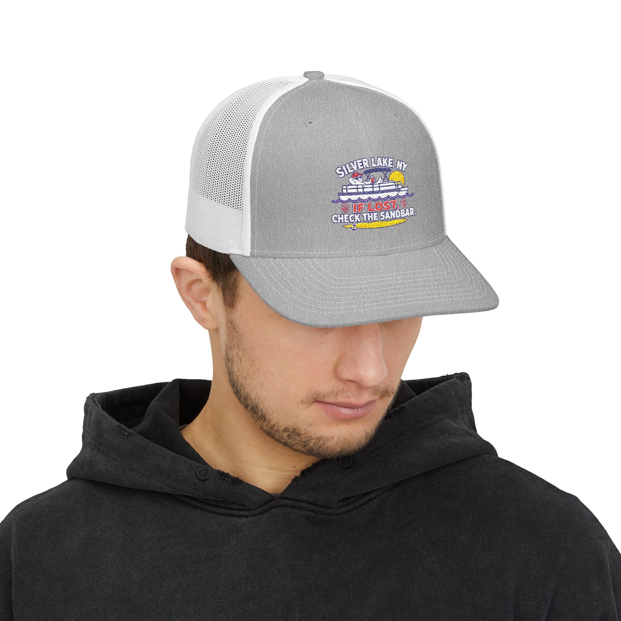 Silver Lake NY “If Lost, Check the Sandbar” Embroidered Trucker Hat