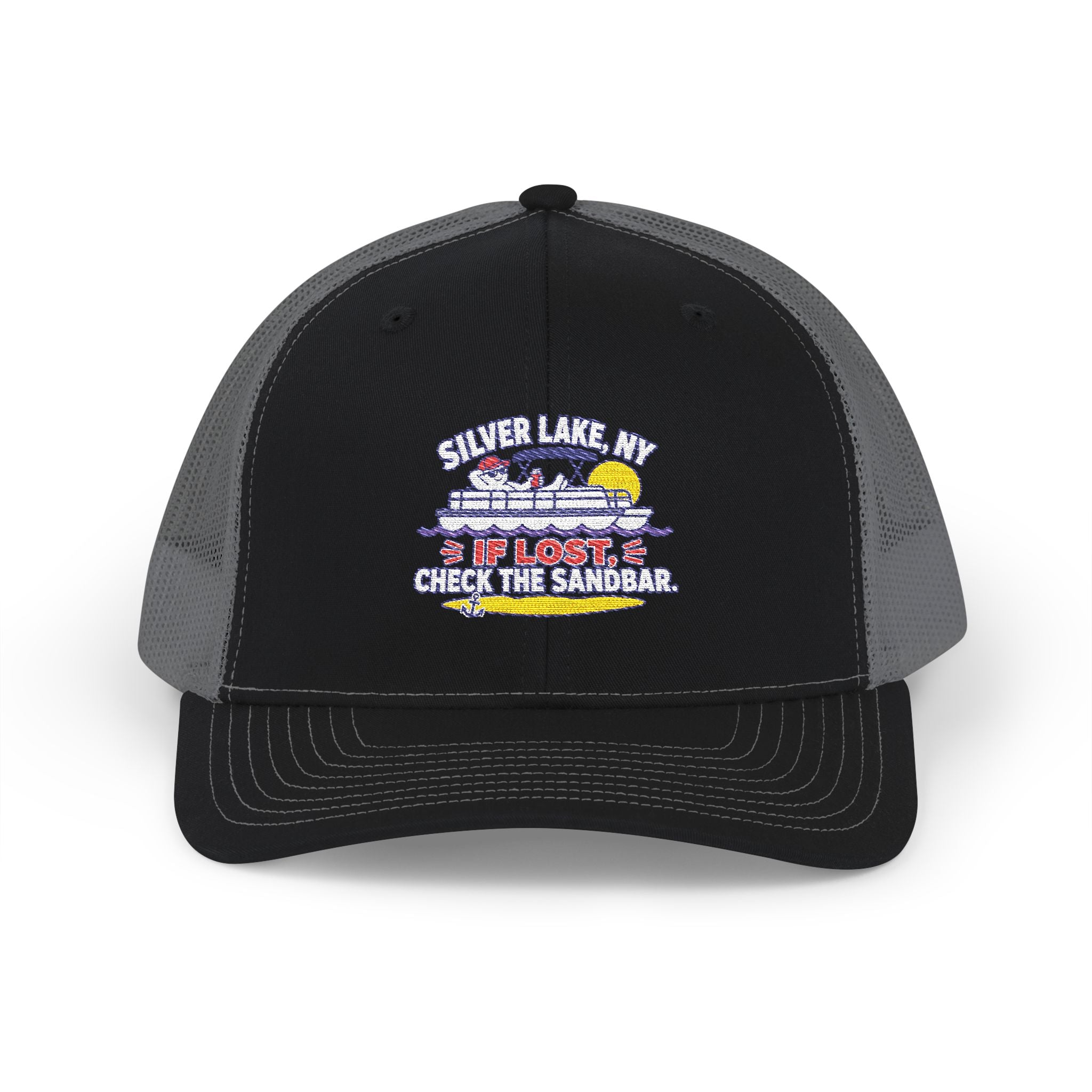 Silver Lake NY “If Lost, Check the Sandbar” Embroidered Trucker Hat