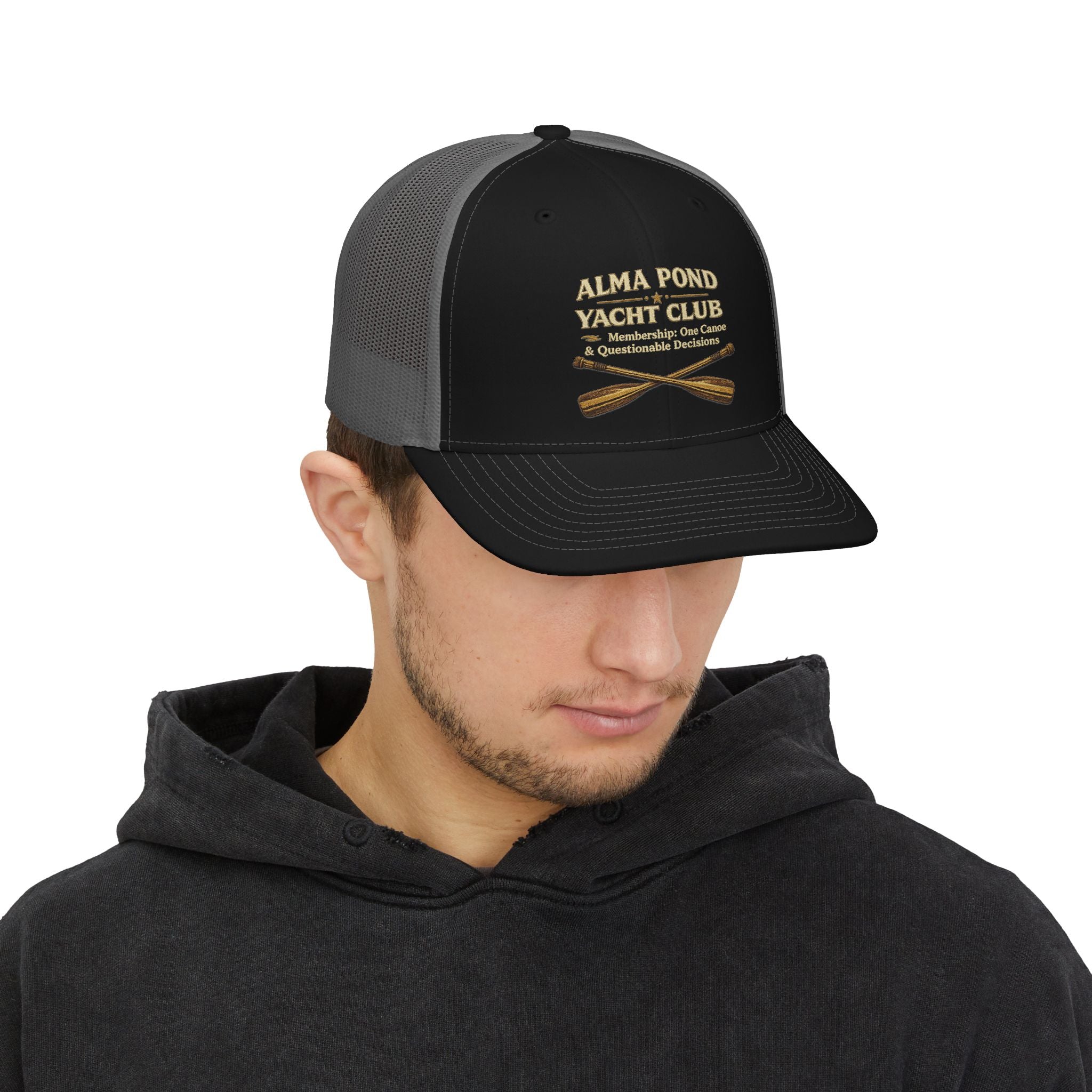 Yacht Club Trucker Hat — Alma Pond Oars Snapback Cap