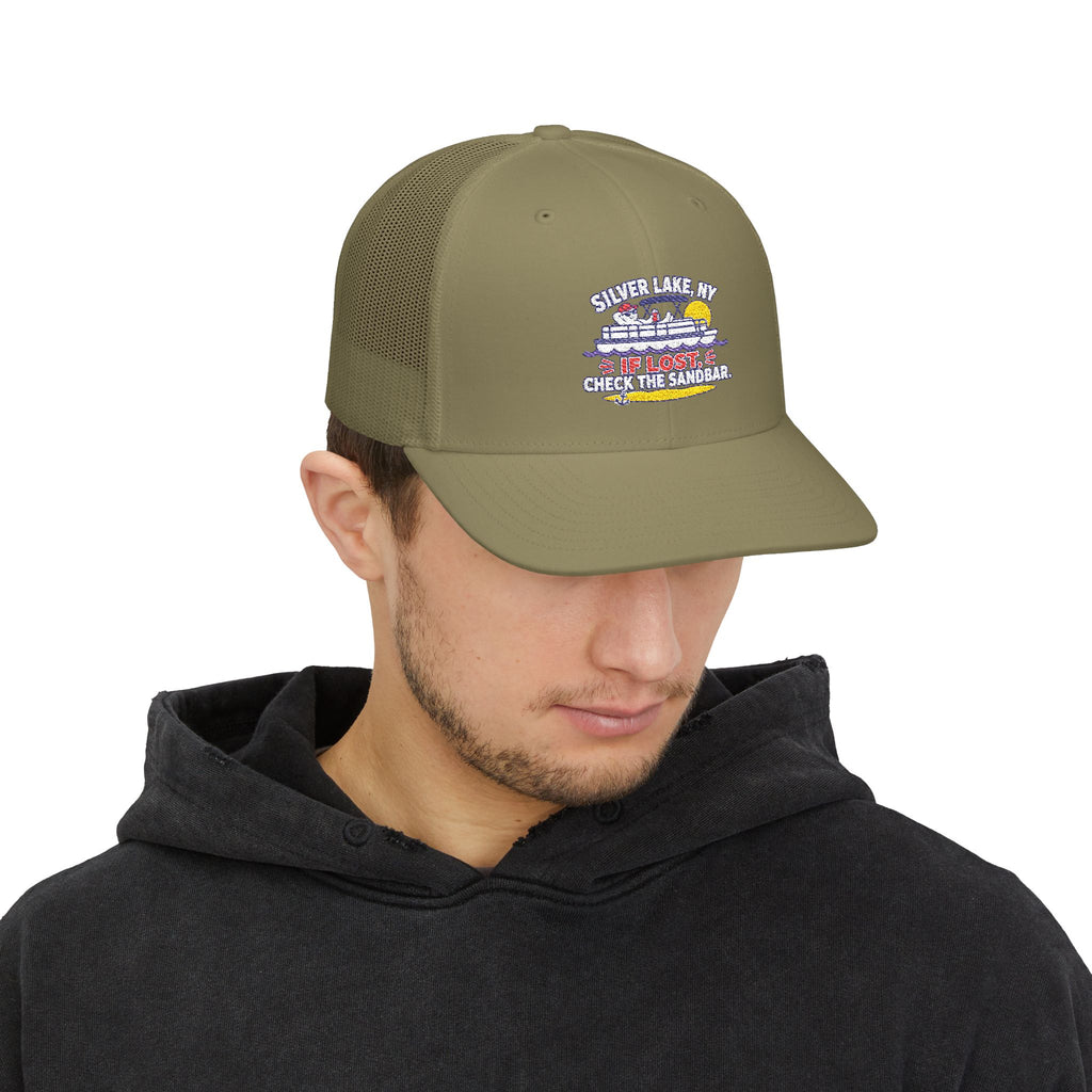 Silver Lake NY “If Lost, Check the Sandbar” Embroidered Trucker Hat