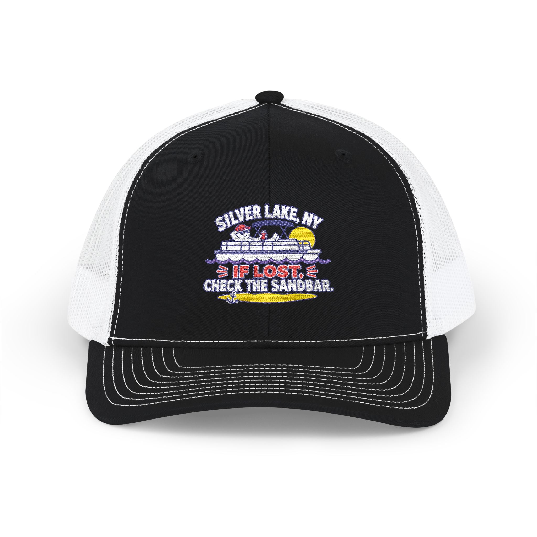 Silver Lake NY “If Lost, Check the Sandbar” Embroidered Trucker Hat