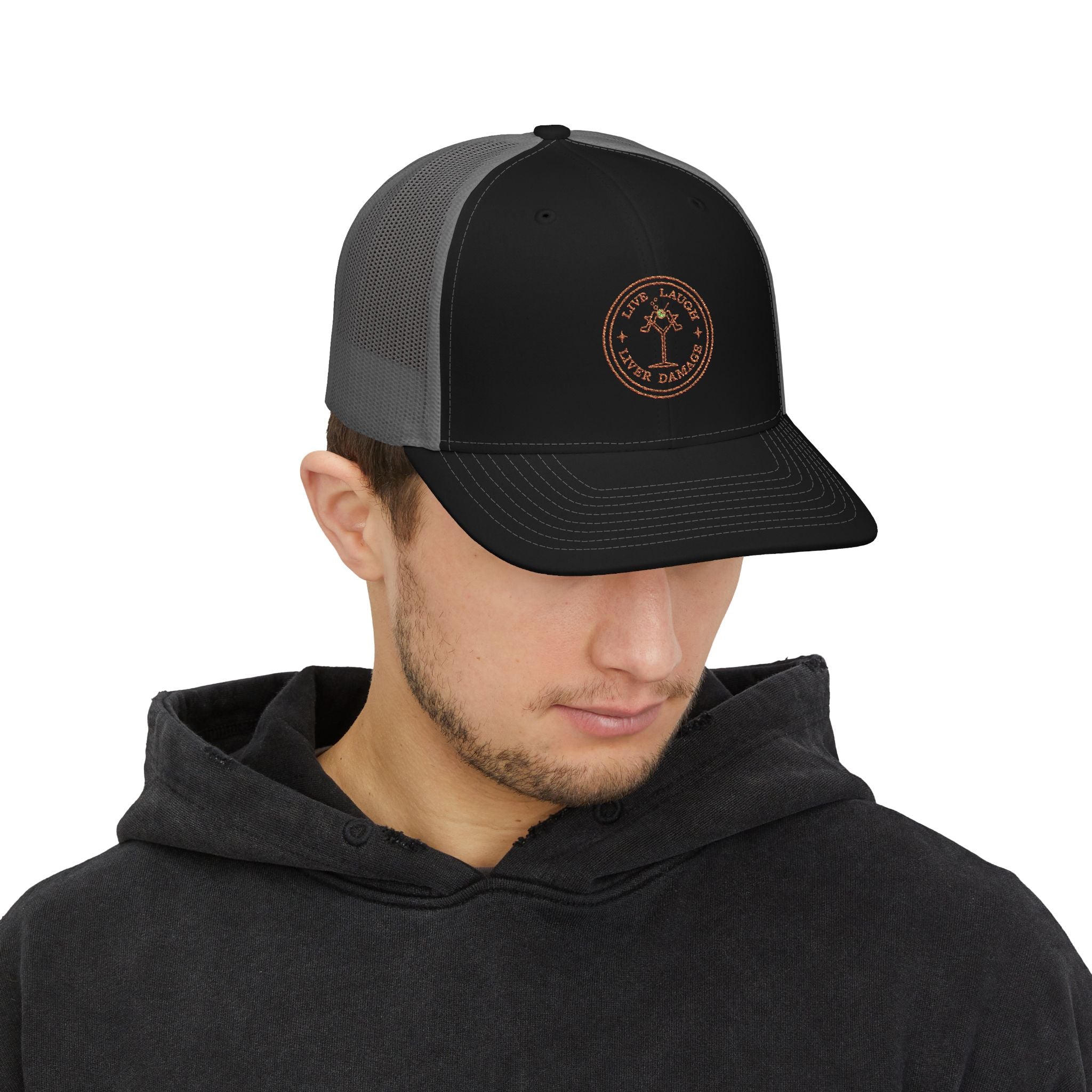 Vintage Trucker Cap – Live Laugh Liver Damaged Embroidered Snapback